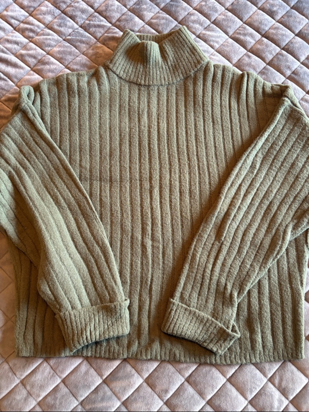 Express Olive Ribbed Turtleneck Sweater